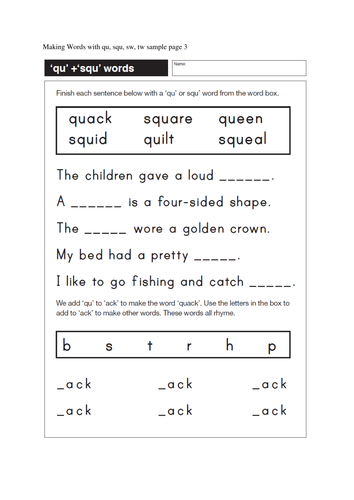 Making Words With Qu Squ Sw Tw 21 Pages By GMMD UK Teaching Resources TES