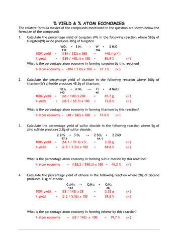 Percentage Yield & Atom Economy Calculations