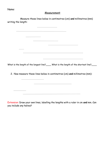Measuring Lines In Cm And Mm Teaching Resources