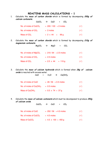 Chemistry Reacting Mass Calculations Collection By GreenAPL UK Teaching Resources TES