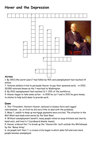 Herbert Hoover and the Depression Crossword Teaching Resources