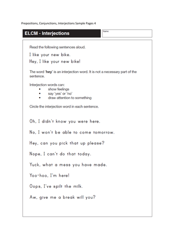 Prepositions Conjunctions And Interjections Teaching Resources