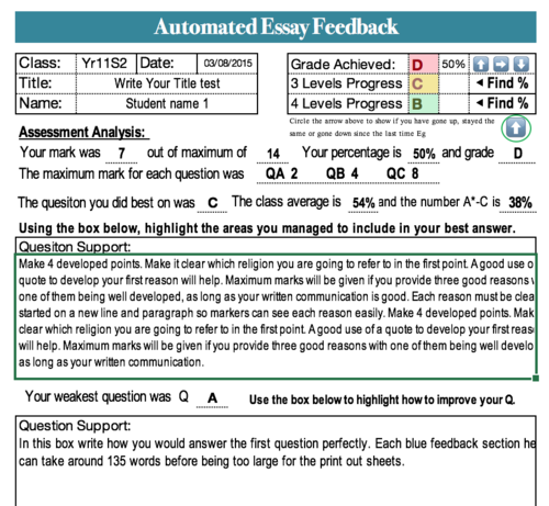 Auto Essay Feedback for 4 question paper GCSE+ALevel A*-U All Subjects ...