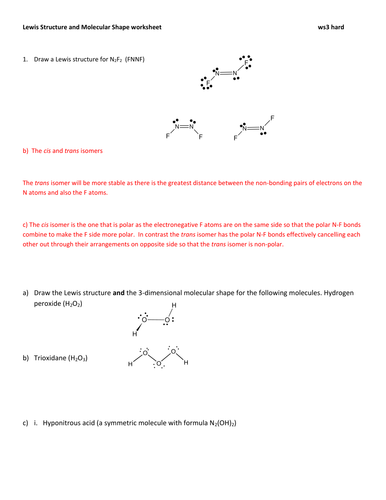 Chemistry Challenging Lewis Structure And Molecular Shape Problems Ws2 Teaching Resources