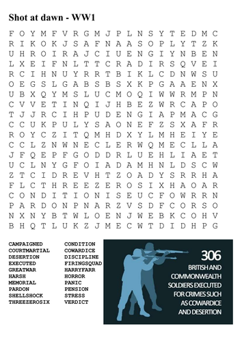world war one word search pack teaching resources