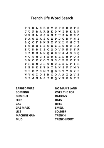 world war one word search pack teaching resources