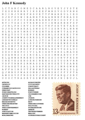John F Kennedy JFK Word Search Teaching Resources