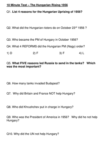 The Cold War 10 Minute Test Pack | Teaching Resources
