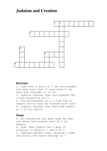 Judaism Jewish Religion Crossword Pack Teaching Resources