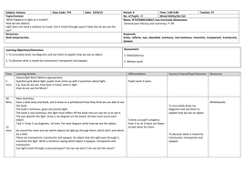 Introduction to light KS3 | Teaching Resources