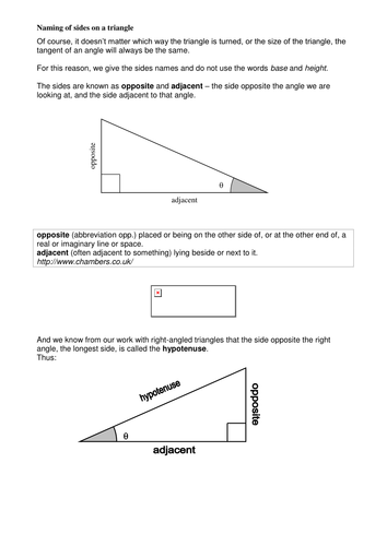 Maths KS3 or KS4 revision. Trigonometry; introduction to tangent ratio