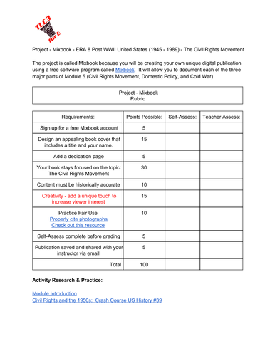 Project Mixbook:  The Civil Right Movement