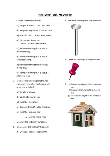 Metric estimation worksheets | Teaching Resources