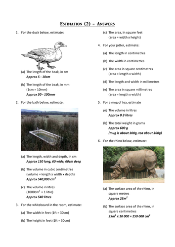 Metric estimation worksheets | Teaching Resources