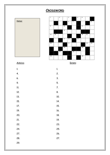 Algebra Crossword Teaching Resources