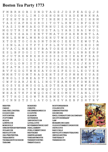 Boston Tea Party 1773 Word Search | Teaching Resources