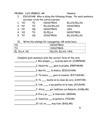 prueba-ar-verbs-quiz-teaching-resources