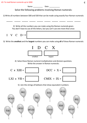 roman numerals problem solving ks2