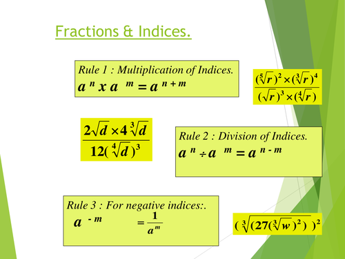 Higher Maths Indices Rules and Surds Revision Powerpoint and Worksheet