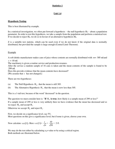Advanced Higher Mathematics Statistics Pupil Notes