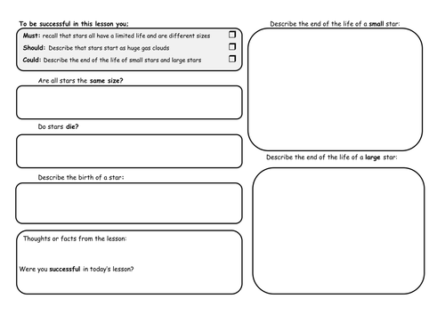 Life of a Star Worksheet GCSE | Teaching Resources