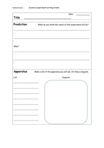 science experiment writing frame