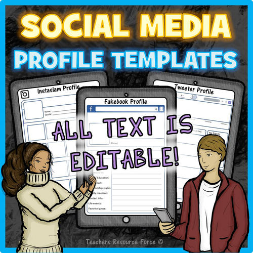 Social Media Profile Templates EDITABLE Teaching Resources