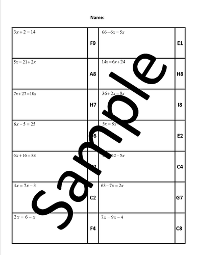 Equations Sudoku Puzzle Teaching Resources