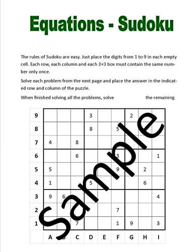 Equations - Sudoku puzzle | Teaching Resources
