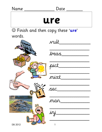 Phase 3 Ure Grapheme As In Sure Treasure 4 Activities And Powerpoint Of Words Teaching Resources