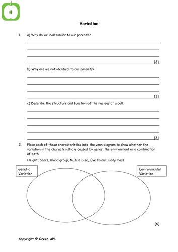 free biology revision variation worksheet teaching resources