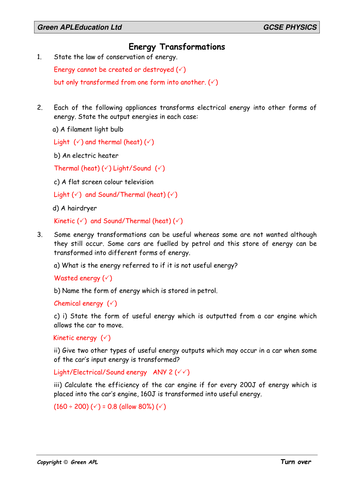 Physics: Energy transformations