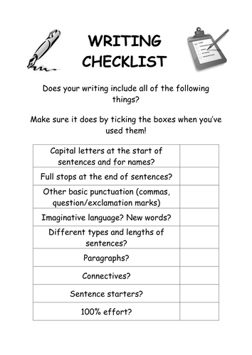 English Checklists | Teaching Resources