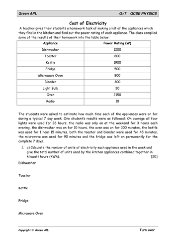 Physics: Electricity Costs