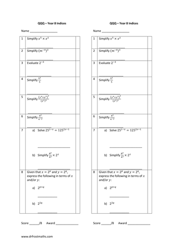 Laws Of Indices Year 8 Teaching Resources