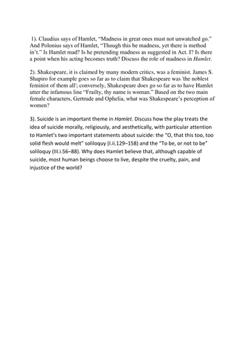 SQA Higher / WJEC GCSE English Literature Shakespeare's Hamlet ...