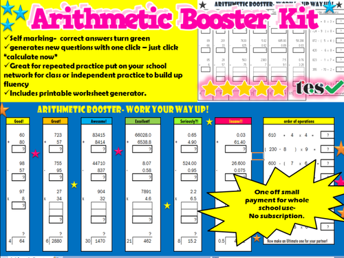 SATs Arithmetic Booster Pack KS2 - On Screen Self-Marking Activity Plus  Worksheet Generator