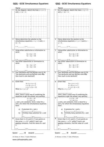 Simultaneous Equations | Teaching Resources