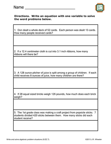 solving word problems for variables