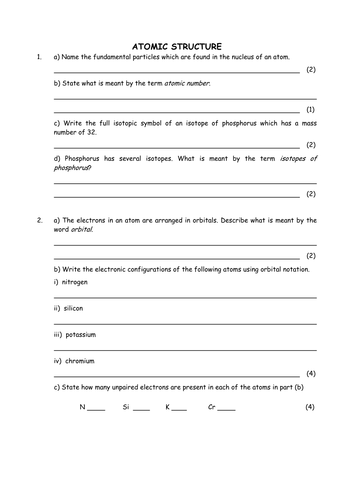 Chemistry: A level Atomic Structure Collection Year 1