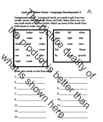 Land and Water Forms (Simplified) and in Pictures for Special Ed.,and