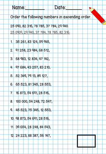 To Be Able To Order 2 3 4 And 5 Digit Numbers In Ascending Order Teaching Resources 7482