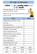 worksheet on words containing the soft g sound by krazikas teaching