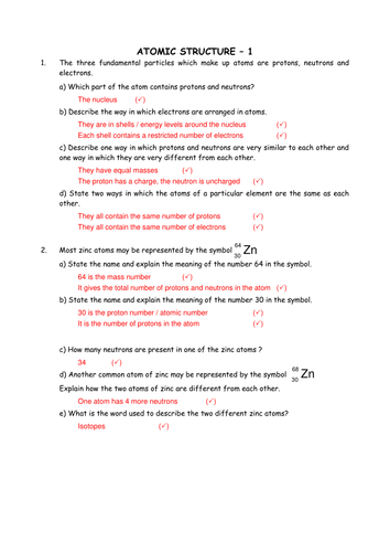 Transition to A Level Chemistry (atomic structure and equations)