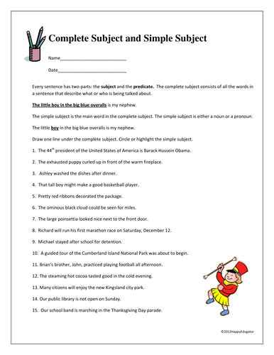 Free Printable Simple Subject Worksheets Kindergarten