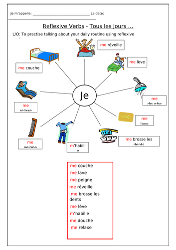 french reflexive verbs tous les jours worksheets teaching resources