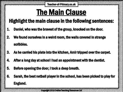The Main Clause (Powerpoint with Worksheets) | Teaching Resources