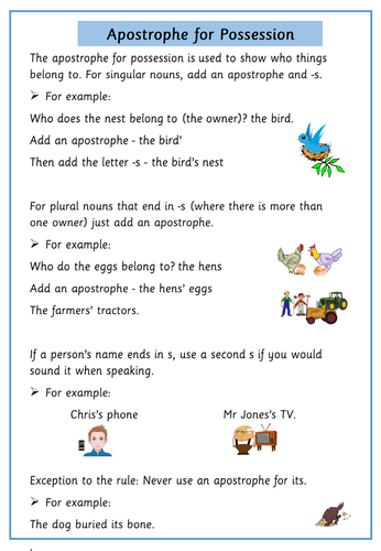 The Possessive Apostrophe Worksheets | Teaching Resources