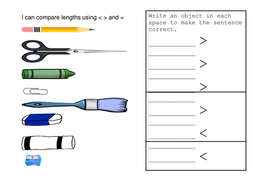 year 2 compare lengths of objects using symbols | Teaching Resources