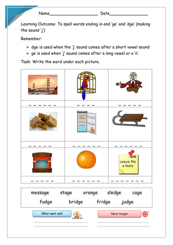 ge and dge sounds words worksheet by krazikas